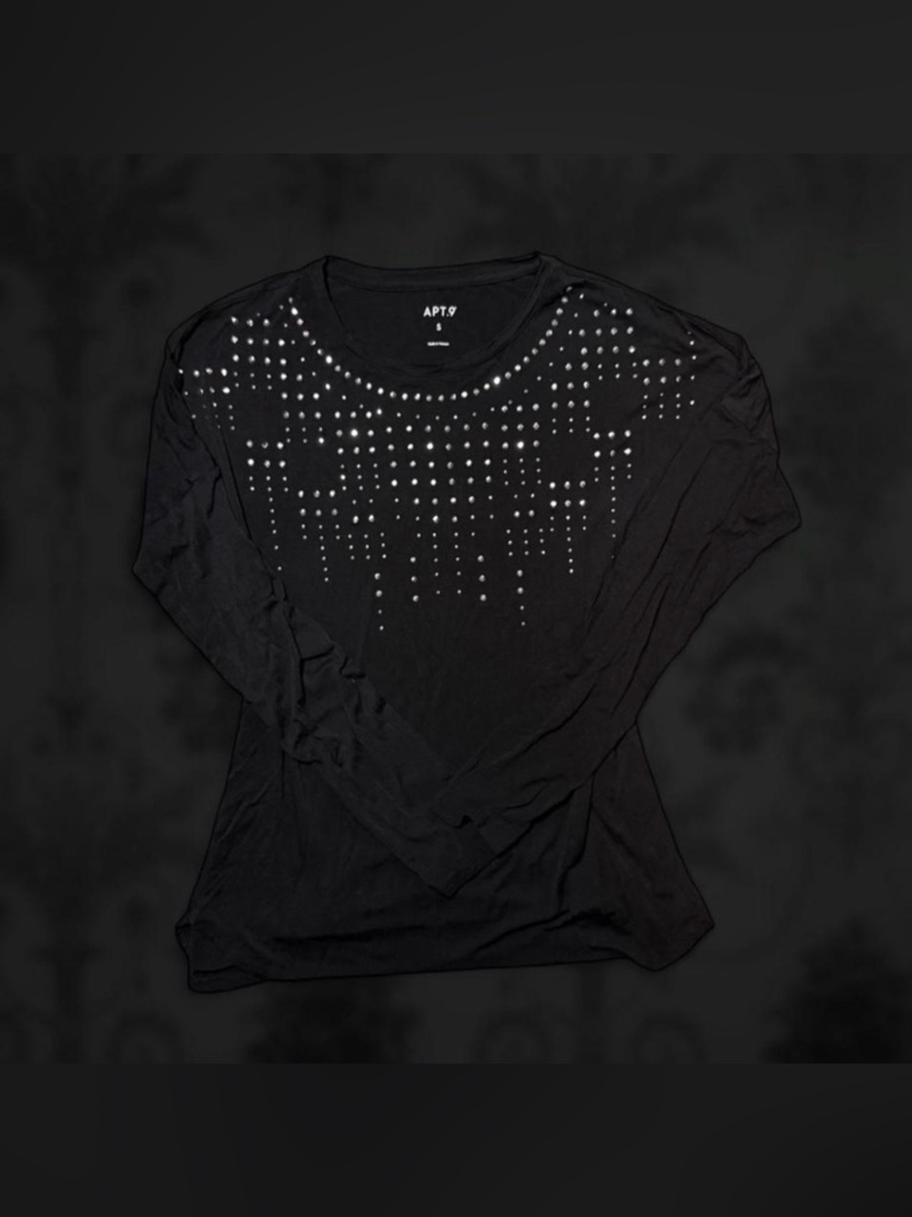 Apt. 9 Black Long-Sleeve Top with Silver Stud Detail